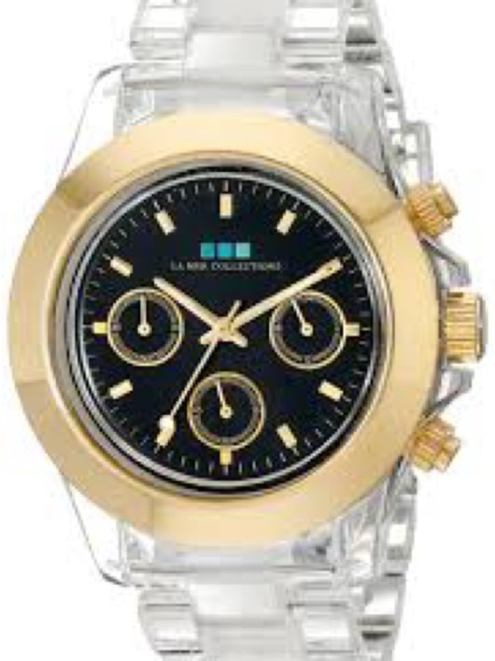La Mer Collections Gold & Black Chronograph Watch - Clear Band